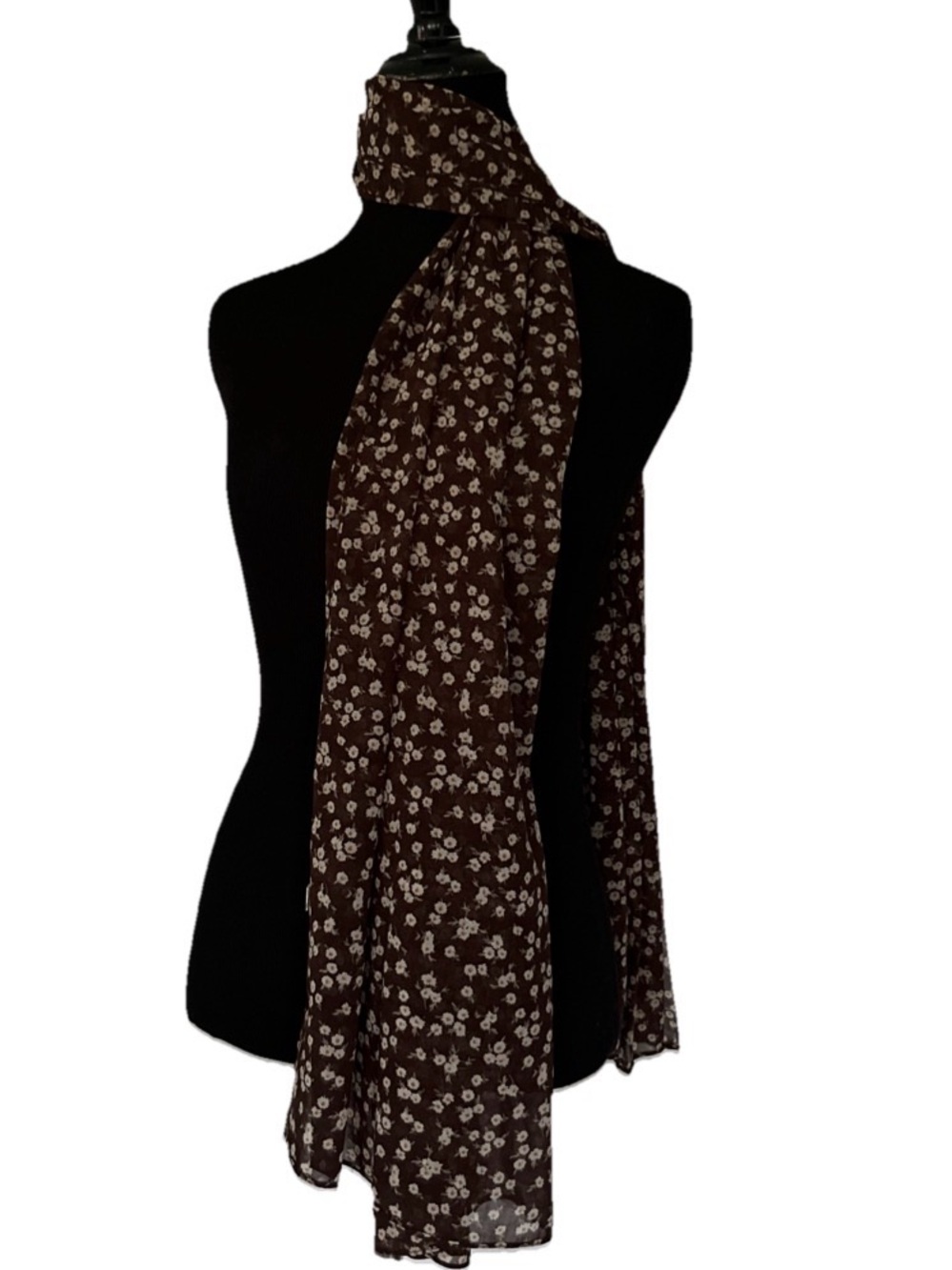 Retro Style Cottagecore Lightweight Flowy Daisy Brown Floral Scarf Boho
